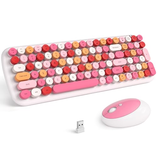 Image of KNOWSQT Wireless Keyboard and Mouse Combo, White Mixed 100 Keys 2.4 GHz Round Keycap Typewriter Keyboards, USB Receiver Plug and Play, for Windows, PC, Laptop, Mac, Desktop