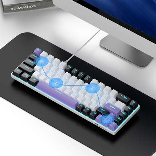 Image of MageGee Portable 60% Mechanical Gaming Keyboard, MK-Box LED Backlit Compact 68 Keys Mini Wired Office Keyboard with Red Switch for Windows Laptop PC Mac - White /Purple