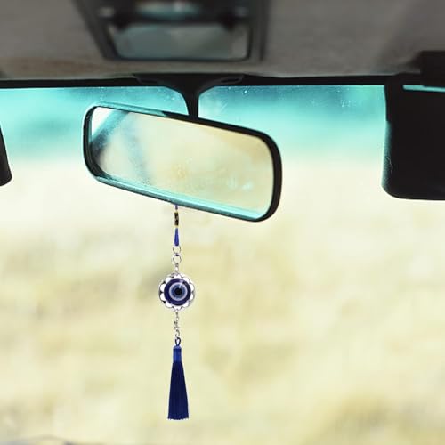 Image of Decorative Blue Evil Eye Circle Wall Hanging for Home Entrance Door Car Dashboard Office Hall Nazar Battu Pendant Ornament Good Luck and Prosperity Decoration Gift Items