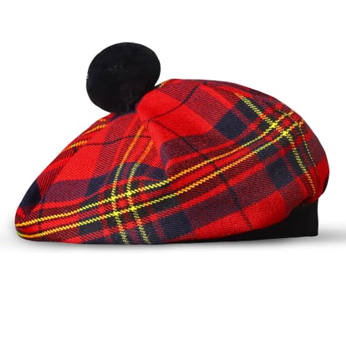 Image of Scottish Tam O' Shanter Hat Tartan Bonnet Pom Pom Wool Flat Cap One Size