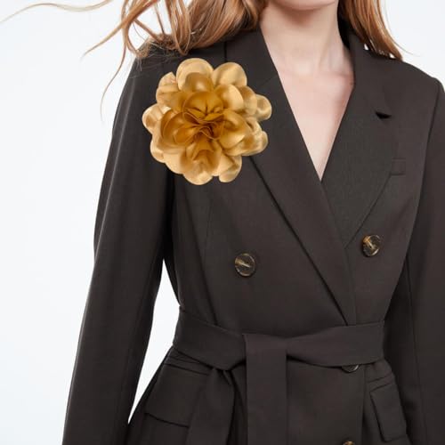 Image of Dainty Fabric Rose & Camellia Flower Oversized Brooch Pins & Hair Clip - Large Lapel Pin, 4.3in /7.5in
