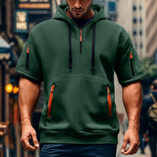 Short Sleeve Hoodies for Men Gym Workout Athletic Hooded Sweatshirts Lightweight Quarter Zip Pullover with Pockets2