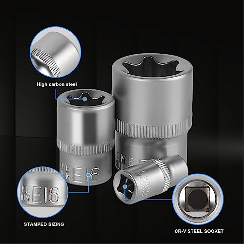CPROSP Torx Socket Set Female 1/4 Inch 3/8 Inch 1/2 Inch E Torx Profile E4, E5, E6, E7, E8, E10, E11, E12, E14, E16, E18, E20 - Image 4
