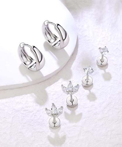 Flat Back Stud Earrings for Women Cartilage Helix Stainless Steel Earring Set for Sensitive Ears Piercing Tragus4