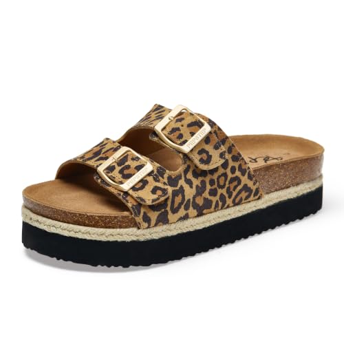 Image of PepStep Slide Sandals for Women with Soft Cork Footbed and Strap, Ladies Fashion Platform Slide Sandals Comfortable Slip On Style