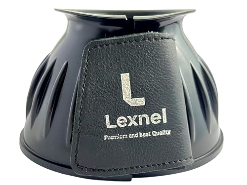 Image of Rubber Horse Bell Boots - Durable Overreach Protection & Secure Hook-and-Loop Closure (L-Black)