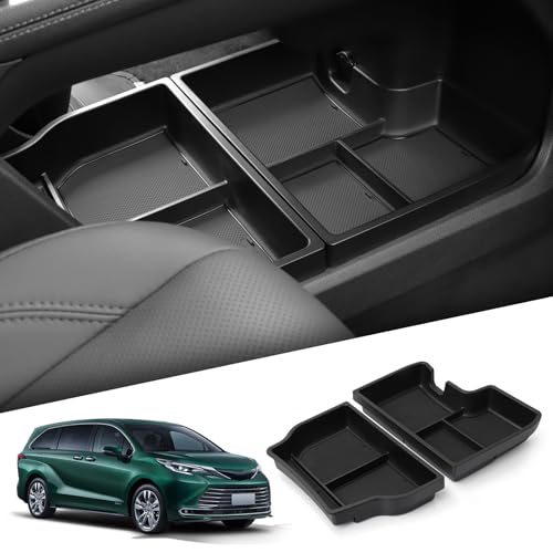 smabee 2PCS Center Console Organizer Lower Tray for Toyota Sienna 2021-2026 Accessories ABS Lower Center Console Tray Interior Storage Box Interior Black