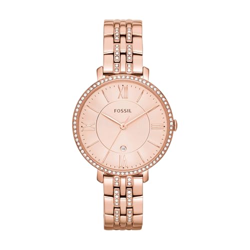 Fossil Orologio Jacqueline per donna, Movimento al quarzo a tre lancette con cinturino in acciaio inossidabile, Tonalità Oro Rosa E Glitter