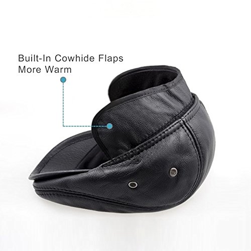 VEMOLLA Men's Real Cowhide Leather Beret Hunting Cap Beanie Trucker Cap Mens Sports Hat Black L