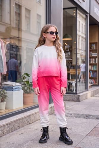 Image of Arshiner Girls 2 Piece Outfits Kids Tie Dye Sweatsuits Set Long Sleeve Shirt and Pants Set Size 5-14 Y