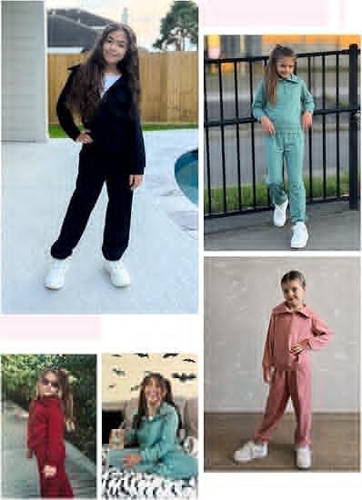 Image of blibean Girls Fall Sweatsuits Half-Zip Collared Sweatshirt & Jogger Pants Set School Tracksuit Size 6-15 Years