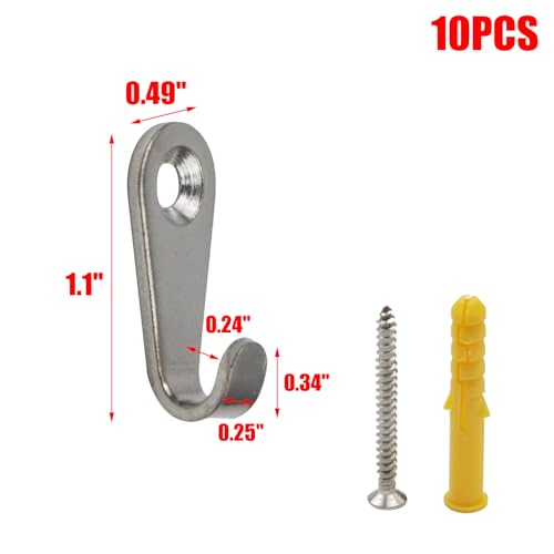 Image of MY MIRONEY 10PCS Mini Wall Hooks Stainless Steel J-Shaped Mirror Hangers Hardware Photo Frame Hooks with Mounting Screws, Type 2