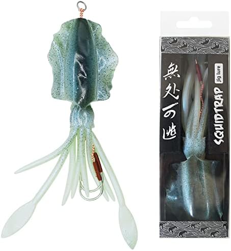 Squid Trap Fishing Lures for Saltwater Soft Artificial Rigged Squid Jig Trolling Lures with UV Glow Sea Offshore Fishing 7''/3.5 oz