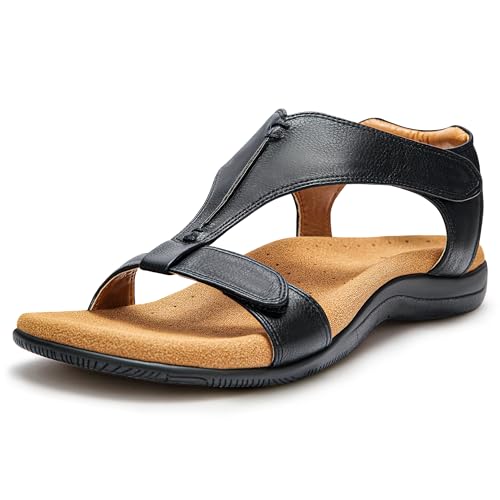 Image of PARTY Women's Open Toe Sandals Arch Support and Adjustable Straps Comfortable Sandals for Walking,BLACK,6,O1