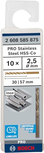Bosch 10x PRO Stainless Steel HSS-Co Spiralbohrer (für Stahl, Edelstahl, Ø 2,50 mm, Professional Zubehör Bohrmaschine/Schrauber)