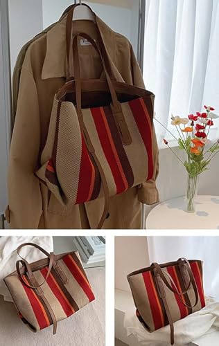 Bolso de hombro grande de lona con correa de cuero PU miniatura 5