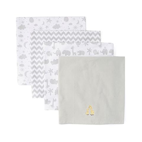 Spasilk Receiving Baby Blanket, 100% Cotton Flannel Blanket, Pack of 4, Gray Giraffe Cover