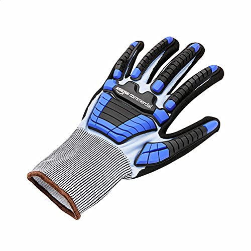 Amazoncommercial 18G Goldsilk & Sandy Nitrile Gloves With Impact Protection On Back (Blue/Black), Size L, 1-Pair #TOP3