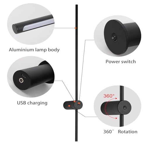 Aplique de pared LED negro sin cables recargable con sensor para cama 3
