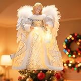 Sockywin Angelo Puntale per Albero di Natale con luci Led Christmas Tree Topper Angel, Statuetta a Forma di Angelo Fatato con Ali per Ornamenti, Decorazione Per Albero Di Natale Con Fate, 32cm