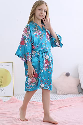 MORFORU Girls Kids Daffodils Silky Satin Kimono Robe for Wedding Spa Party, Short3