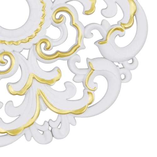 Image of Ceiling Medallion 2Pcs, 12 x 1.57 Inches, White with Gold Edge, ABS | Whole Circle, Fits 1.57 Inch Canopy, European Vintage Carving, Decor For Chandeliers & Ceiling Fans, Made of Plastic