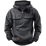 Hello MrLin Cargo Hoodies For Men UK Tactical Sweatshirt Zip Up Hoodies Workout Gym Men Fashion Outdoor Work Hoodie Sweatshirts for men Grey