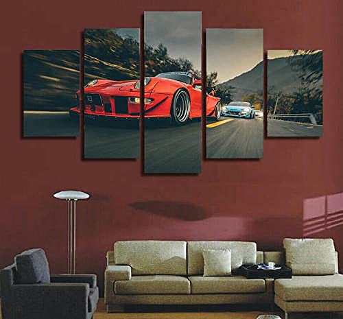 Toile voiture sport luxe classique vintage avec 5 panneaux d'art mural xxl