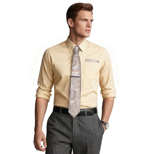 DiBanGu Mens Long Sleeve Dress Shirt and Tie Set Casual Botton Down Shirts for Men Solid Business Shirt with Matching Tie2