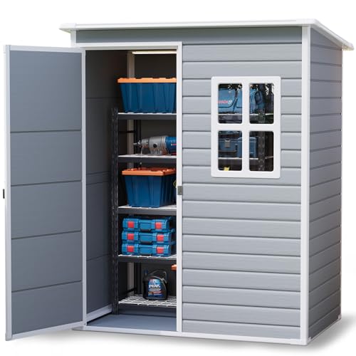 Blishom Abri de Jardin en résine, Rangement extérieur avec 1 fenêtre, 1 Porte et Toit incliné pour Outils de Jardin, idéal pour Les jardiniers, pour Le Jardin ou la...