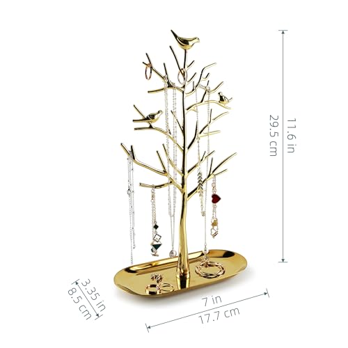 MORE&LESS Branch Jewelry Rack with metal tray,Luxury color,Tree Tower Rack Hanging Organizer for Ring Earrings Necklace Bracelet,Suitable for living rooms, bathrooms,offices,etc. by MORE&LESS - Used condition - Image 6