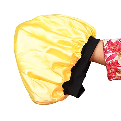 Image of Satin Silk Premium Sleeping caps, Comfortable & Soft Double Layered Streachable Hair Bonnets for All Head Sizes & Hair Type, Night Care Routine - Pack of 1 Pcs - Yellow