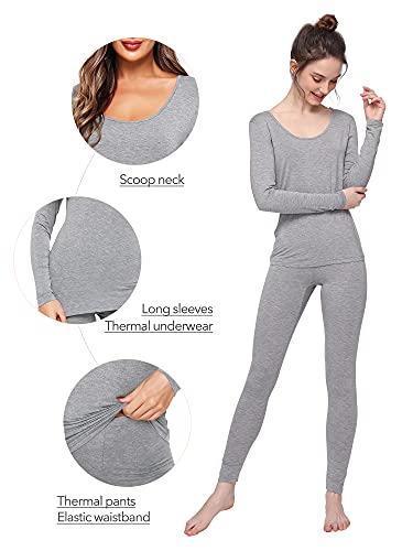 Wiwi Ultra Soft Bamboo Underwear For Women Thermal Long Johns Sets Lightweight Base Layer Top Pants Pajamas Set S-3X, Heather Grey, X-Large #TOP3