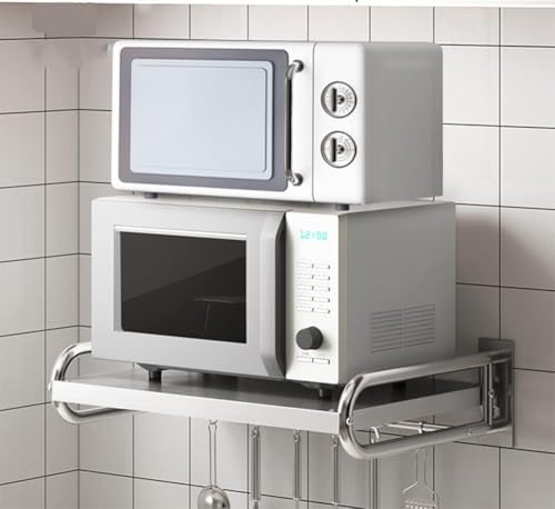 Image of Saifix Microwave Stand For Kitchen | Wall Mounted Oven Stand | Stainless Steel Hanging Dish Rack | Pot Racks | Utensil Organiser | Kitchware Rack (60 L x 40 W x 18 H CM's, Steel-09)