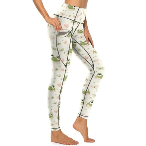 Pantalon de yoga avec poches imprimé grenouille mignonne pour femme