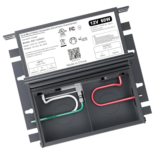 Image of 60W 12V Dimmable LED Driver for Lutron & Leviton Dimmer, Triac /ELV /MLV AC to DC Power Supply Transformer for LED Strip Light Dimmable, Constant Voltage Projects, UL&FCC-Listed, Class 2