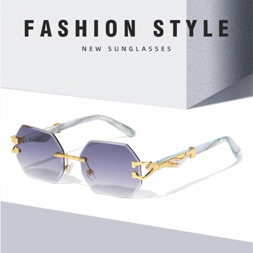 Small Frame Hexagon Rimless Sunglasses for Men Retro Luxury Uv4002