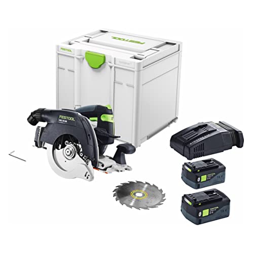 Festool Akku-Handkreissäge HKC 55 5,0 EBI-Plus-SCA (mit Akkupacks, Schnellladegerät, Kreissägeblatt, Innensechskantschlüssel), im Systainer