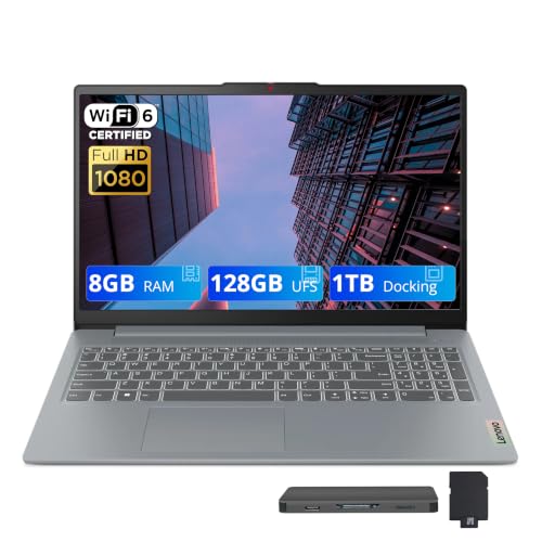 Image of Lenovo IdeaPad Slim 3 Laptop, 15.6 inch FHD Anti-Glare Display, Intel Core i3-N305, 8GB LPDDR5, 1.12TB Storage(128GB UFS+1TB Docking Station Set), Intel UHD Graphics, Number Pad, WiFi 6, Win 11, Grey