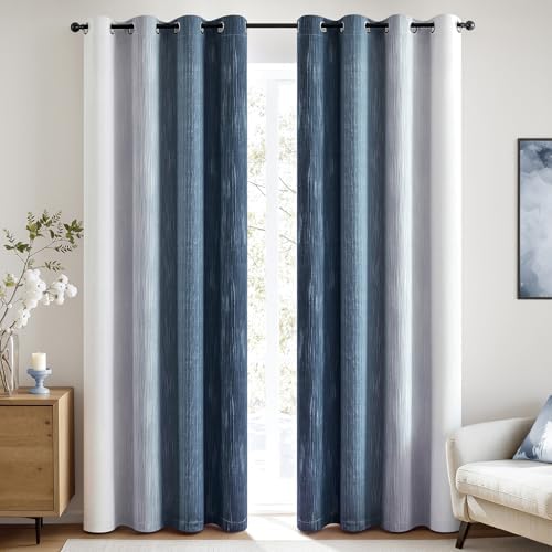 MIULEE Navy Blue and Greyish White Ombre Blackout Curtains 52Wx84L Set of 2 - 5