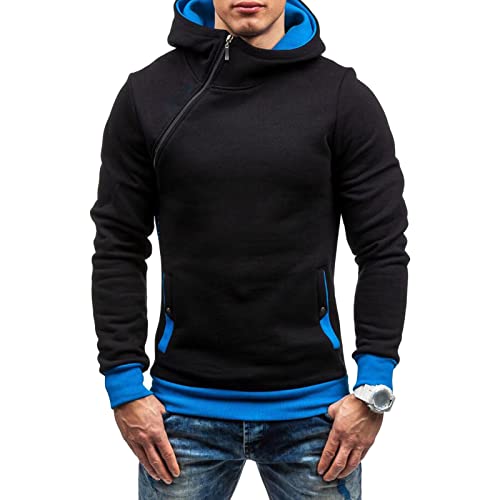 Maiyifu-GJ Men's Long Sleeve Diagonal Zipper Hoodies Zip Up Slim Fit Athletic Hoodie Hip Hop Hooded Sweatshirts with Pocket (Black 1,Large)