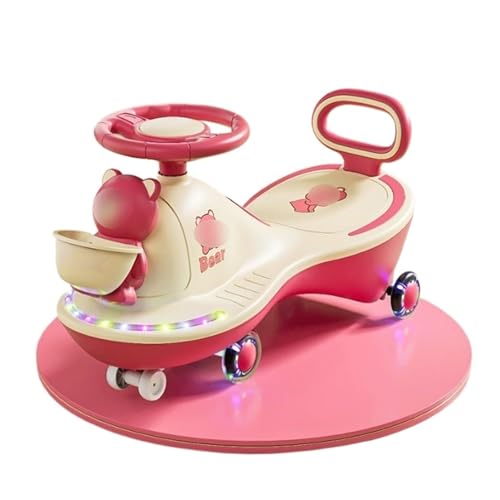 KLJUddGY Coche oscilante de Oso for niños, Coche con música y Cesta Delantera, Bicicleta de Equilibrio, Patinete for niños, Coche de Empuje con Pedales(Rose)