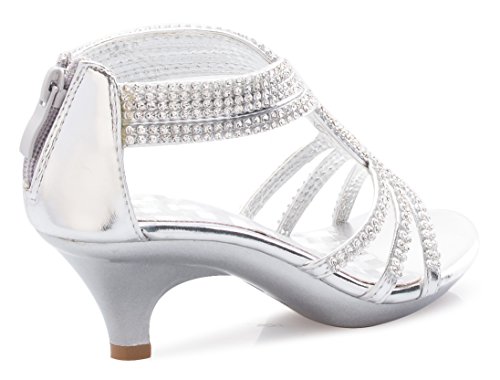 Olivia K Girls' Kids Open Toe Strappy Rhinestone Dress Sandal Low Heel Shoes - Wedding, Dress, Dance, Flower Girl3