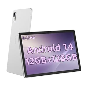 2025 Newest Android 14 Tablet, 10 inch Tablet Incell Screen with 8-Core, 12(4+8) GB RAM 128GB Storage, HD Display, 6000mAh, WiFi, Metal Body, Plimpton P70 (Silver)