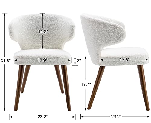 Wahson 6 Pack Modern Kitchen & Dining Room Chairs, Sherpa Upholstered Boucle Dining Chair With Hardwood Legs, White #TOP2