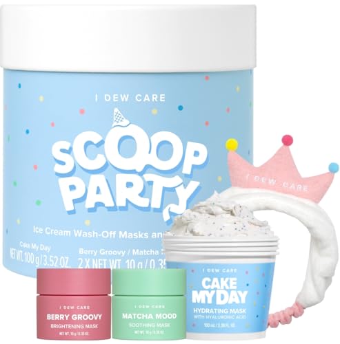 I DEW CARE Wash Off Face Mask Set - Sundae Scoop | Hyaluronic Acid Skincare Essentials, Moisturizing, Hydrating, Soothing, Exfoliating, Deep Cleansing Pore Refining, Dry Sensitive Skin