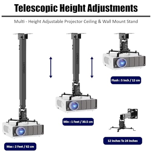 Image of CAPRIGO Heavy Duty 1 Feet to 2 Feet (12 Inch to 24 Inch) Adjustable Projector Ceiling Mount Stand, Universal Projector Wall Mounting Bracket Kit with Swivel, Tilt & Height Adjustments (B447)