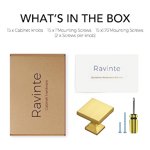 Image of Ravinte 15 Pack Square Brushed Brass knobs Cabinet Kitchen Hardware Dresser Drawers Cabinet Door Knobs with Screwdriver