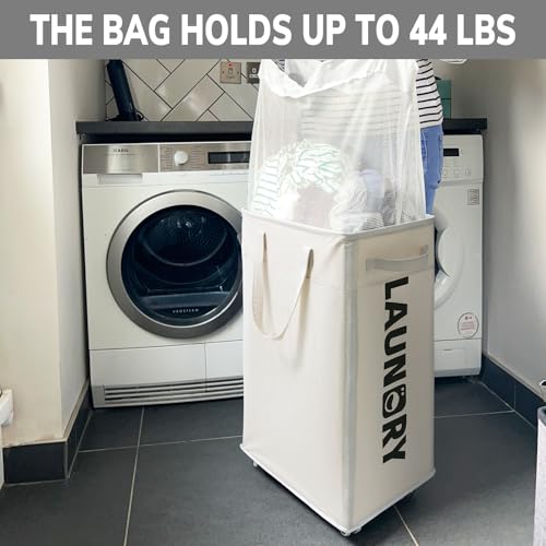 Goodpick Laundry Baskets with Wheels and Handle, 2-Pack 75L Collapsible Laundry Baskets, Clothes Laundry Basket with Removable Wash Bags for Corner Dorm, White Rolling Laundry Hamper by Goodpick - Image 6