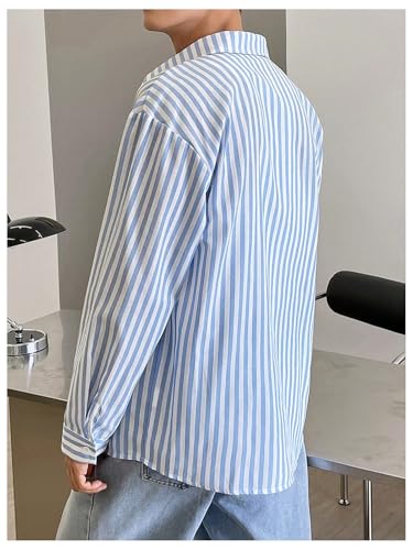 GORGLITTER Men's Striped Button Down Dress Shirt Long Sleeve Collared Business Casual Shirts Top2